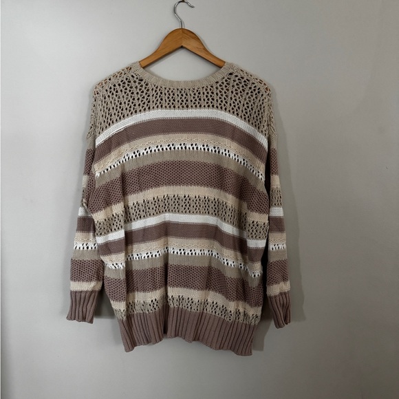 Show Me Your Mumu Yala Tan Cream Striped Crochet Sweater Tunic - Picture 7 of 8